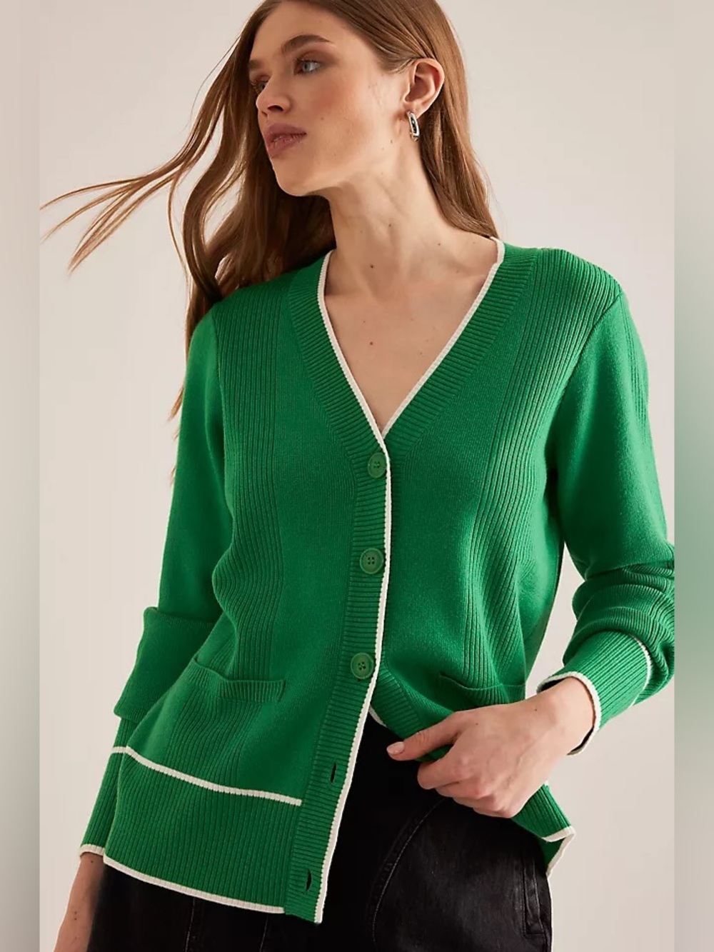 Maeve Anthropologie Womens Button Down Cardgian Green White Size 2X Plus EUC